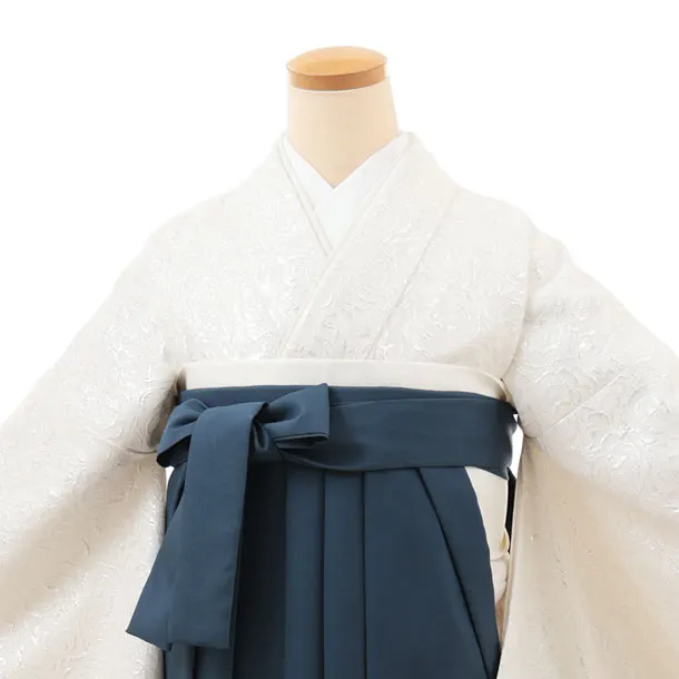 卒業袴T221 オフ白シルバージャガードバラ×ブルーグレー