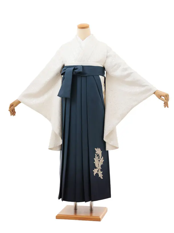 卒業袴T222 オフ白シルバージャガードバラ×ブルーグレー