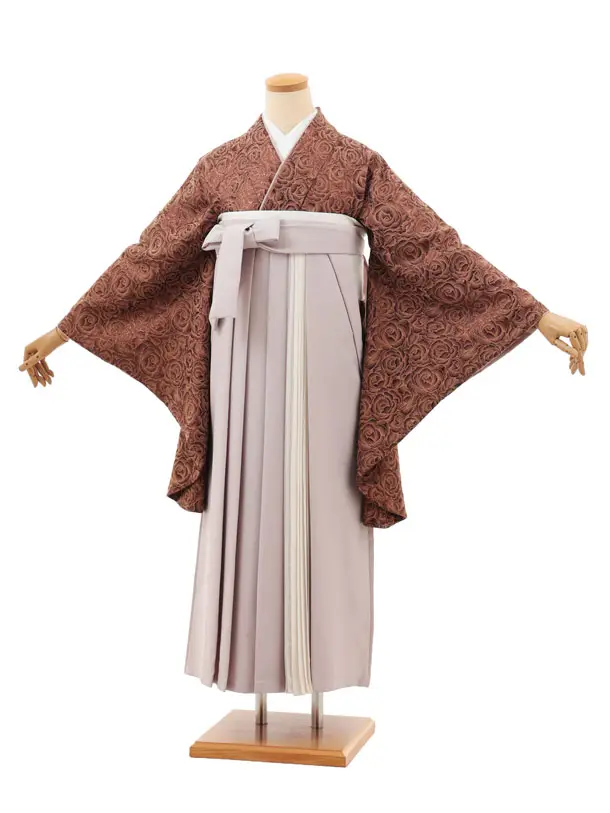 卒業袴T226 ブラウンジャガードバラ×ピンクベージュ