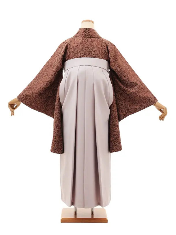 卒業袴T226 ブラウンジャガードバラ×ピンクベージュ