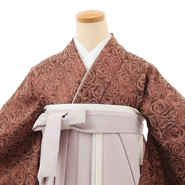 卒業袴T226 ブラウンジャガードバラ×ピンクベージュ