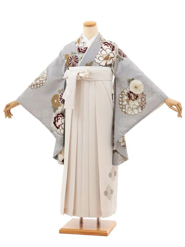 卒業袴T229 Kansai グレー地 花×アイボリー