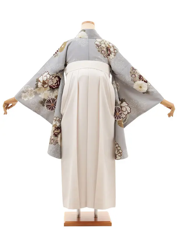 卒業袴T229 Kansai グレー地 花×アイボリー