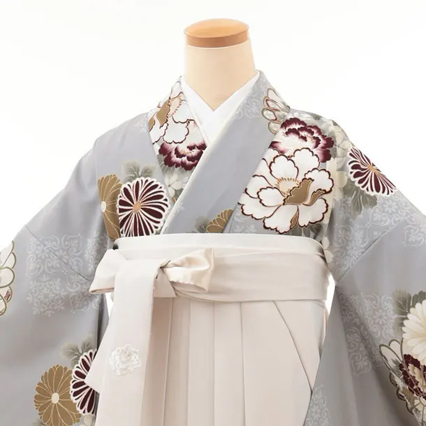 卒業袴T229 Kansai グレー地 花×アイボリー