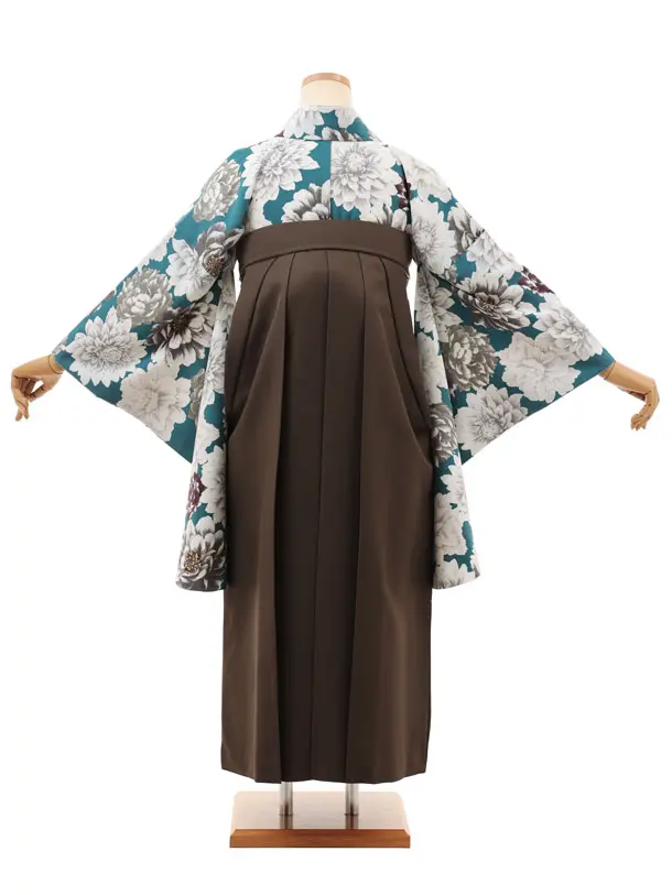卒業袴T230 Kansai スモーキーターコイズ 花×カーキグレー