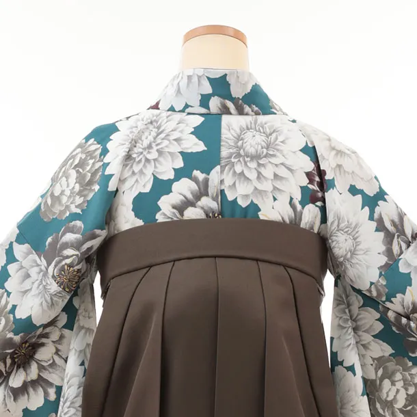 卒業袴T230 Kansai スモーキーターコイズ 花×カーキグレー