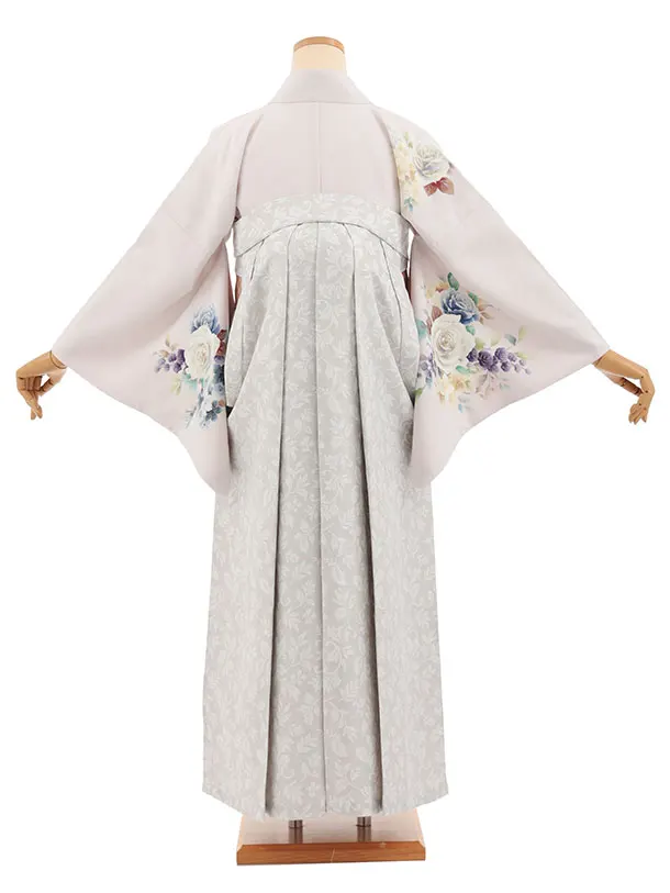 先生,教員向け袴レンタルT234【小袖】薄ピンク花×薄グレー花