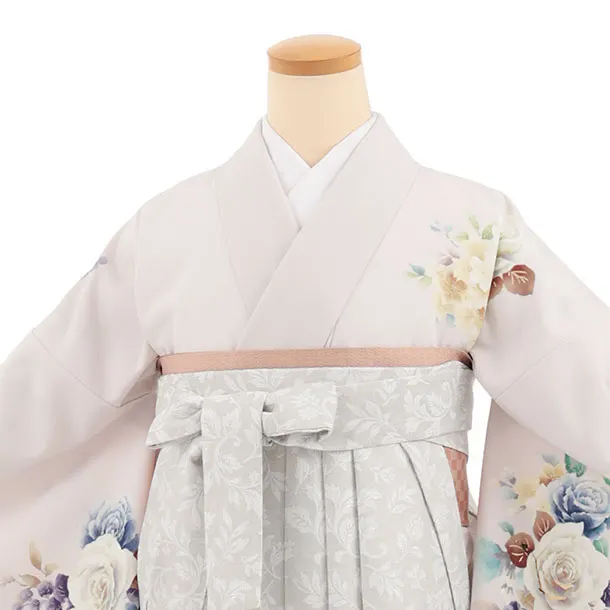 先生,教員向け袴レンタルT234【小袖】薄ピンク花×薄グレー花