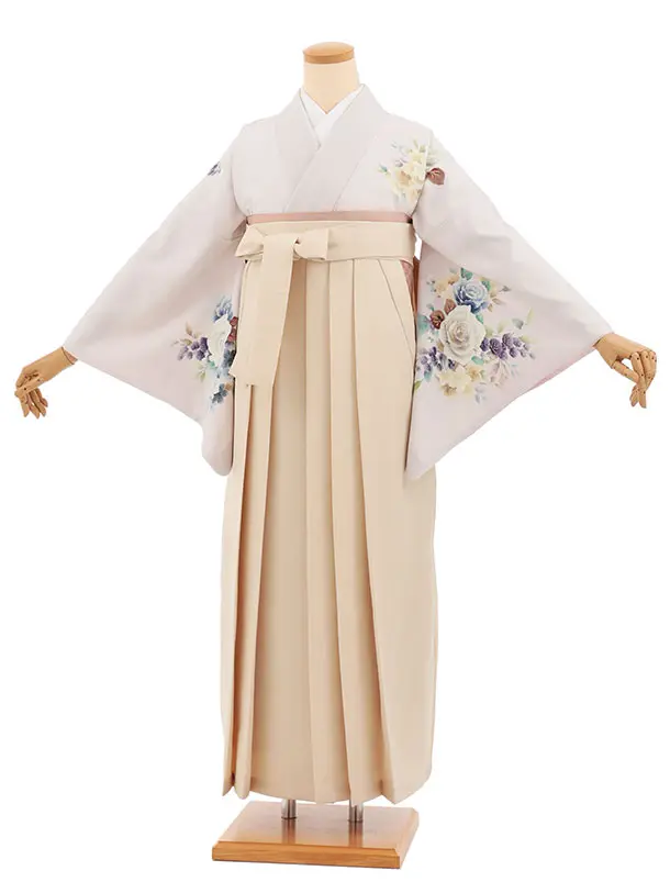 先生,教員向け袴レンタルT235　薄ピンク花×ベージュ