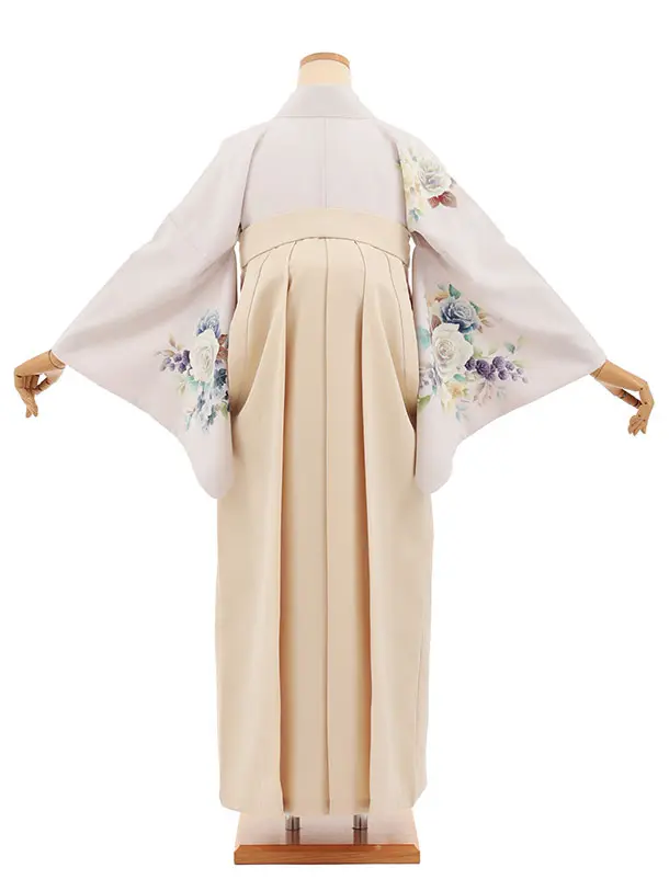 先生,教員向け袴レンタルT236【小袖】　薄ピンク花×ベージュ