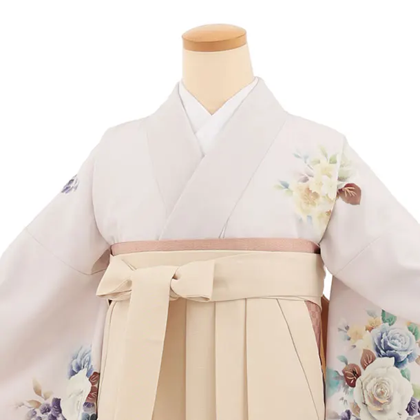 先生,教員向け袴レンタルT236【小袖】　薄ピンク花×ベージュ