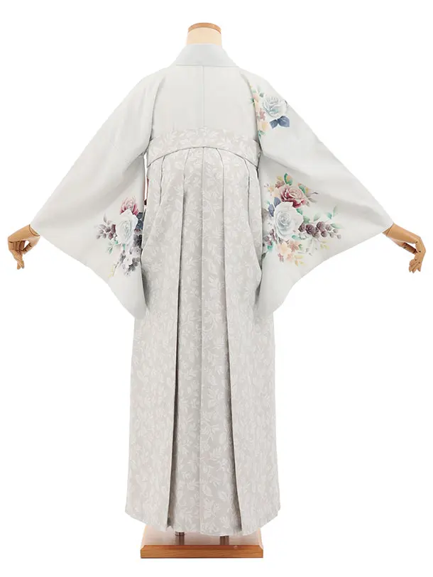 先生,教員向け袴レンタルT239【小袖】　薄グレー花×薄グレー花