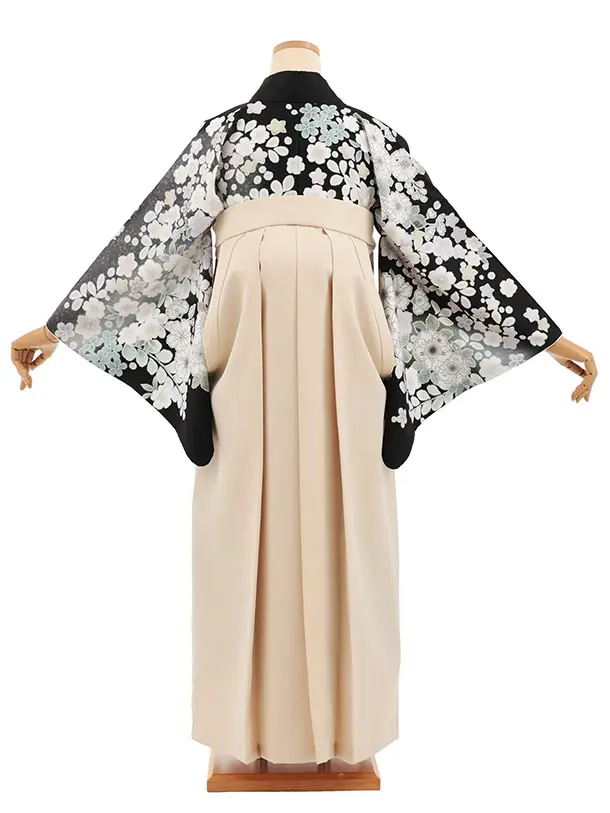 先生,教員向け袴レンタルT252　黒地辻が花調×ベージュ