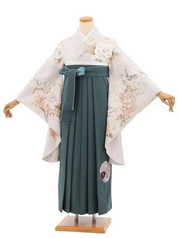 卒業袴T255グレージュ花×ペールグリーン　