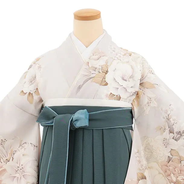 卒業袴T255グレージュ花×ペールグリーン　
