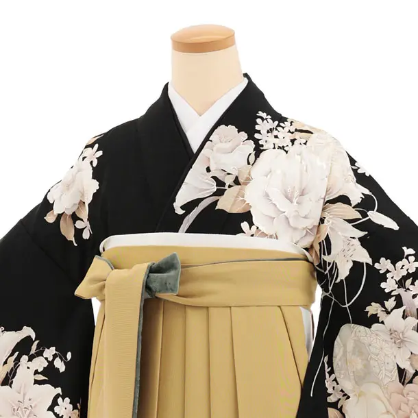 卒業袴T257黒地花×ペールマスタード　