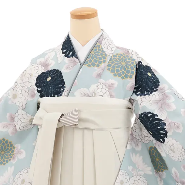 先生,教員向け袴レンタルT261ペールブルー菊×クリームぼかし　