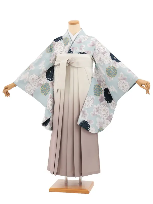 先生,教員向け袴レンタルT262ペールブルー菊×クリームぼかし　　