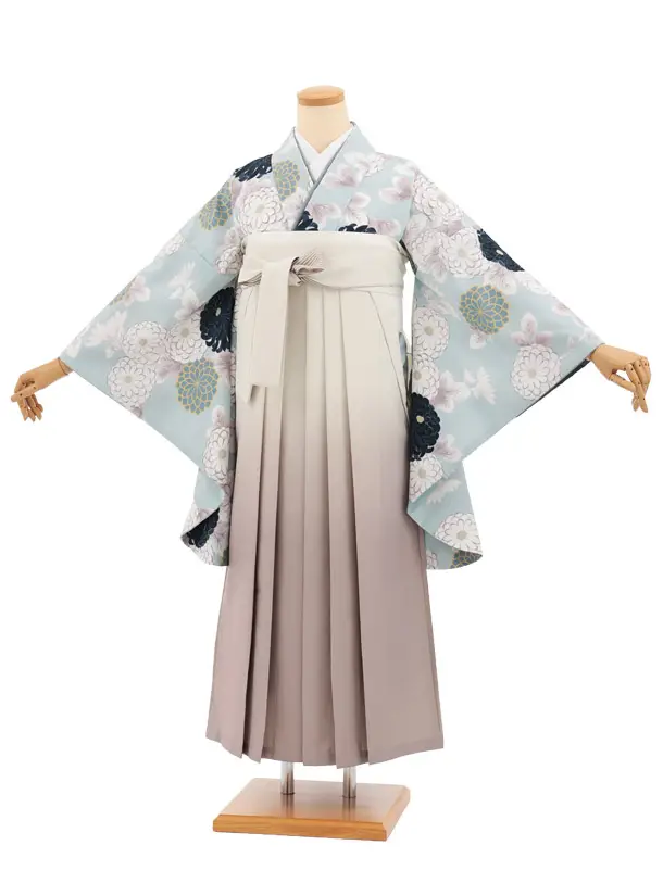 先生,教員向け袴レンタルT262ペールブルー菊×クリームぼかし　　