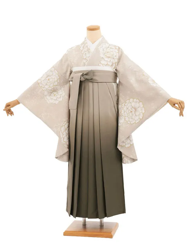 先生,教員向け袴レンタルT265ベージュ花×モカベージュぼかし　