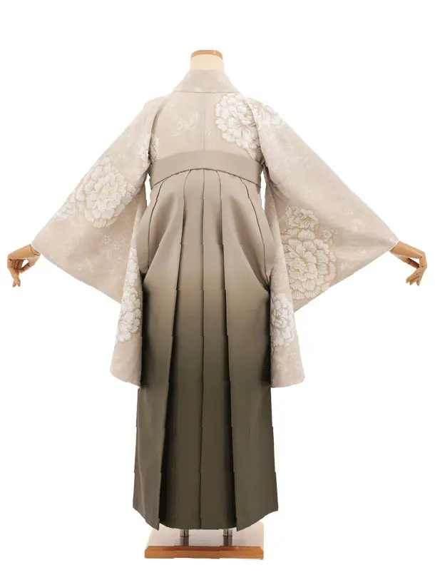 先生,教員向け袴レンタルT265ベージュ花×モカベージュぼかし　