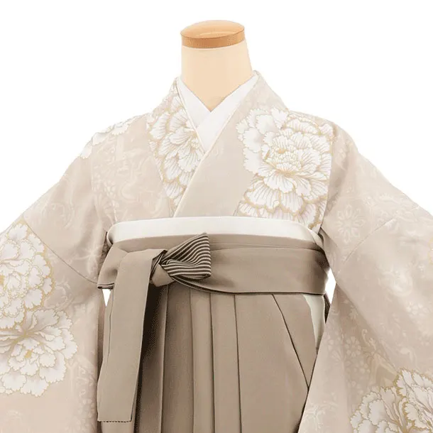 先生,教員向け袴レンタルT265ベージュ花×モカベージュぼかし　