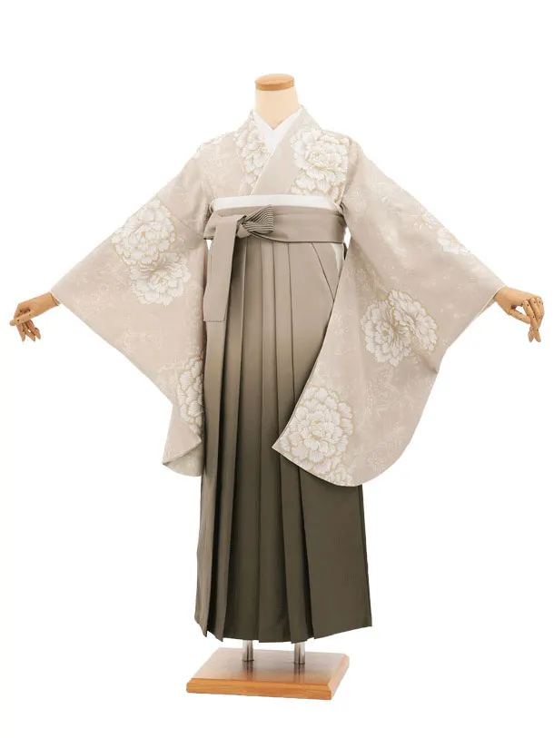 先生,教員向け袴レンタルT266ベージュ花×モカベージュぼかし　