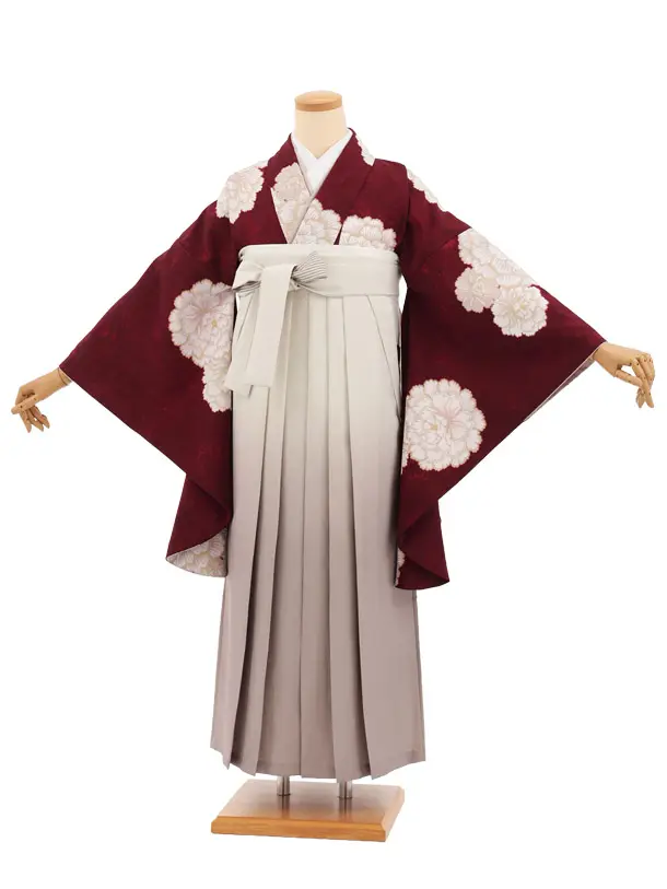 先生,教員向け袴レンタルT267ボルドー花×クリームぼかし　