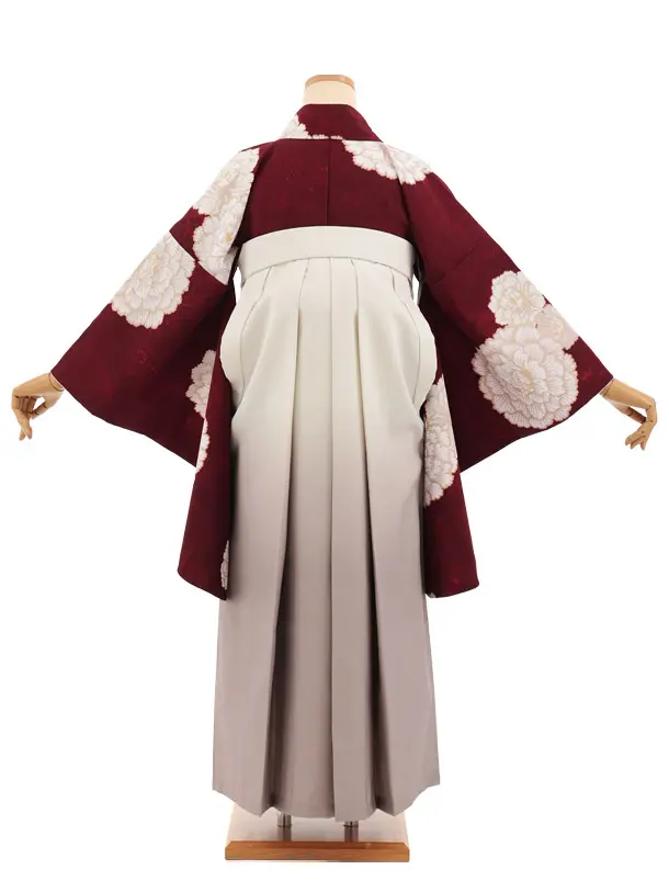 先生,教員向け袴レンタルT267ボルドー花×クリームぼかし　