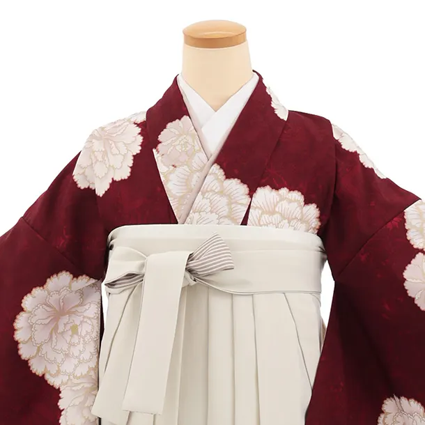 先生,教員向け袴レンタルT267ボルドー花×クリームぼかし　