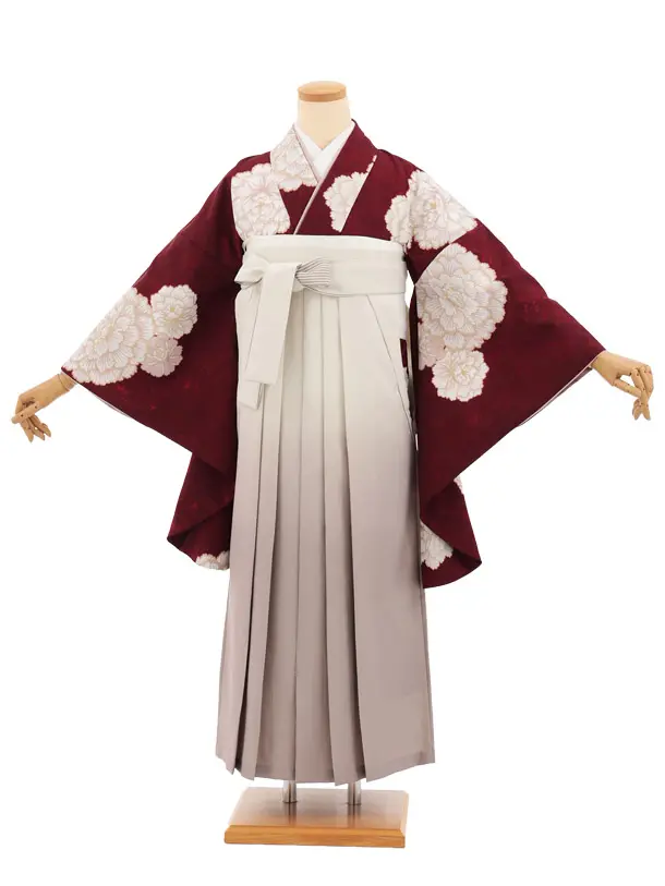 先生,教員向け袴レンタルT268ボルドー花×クリームぼかし　　
