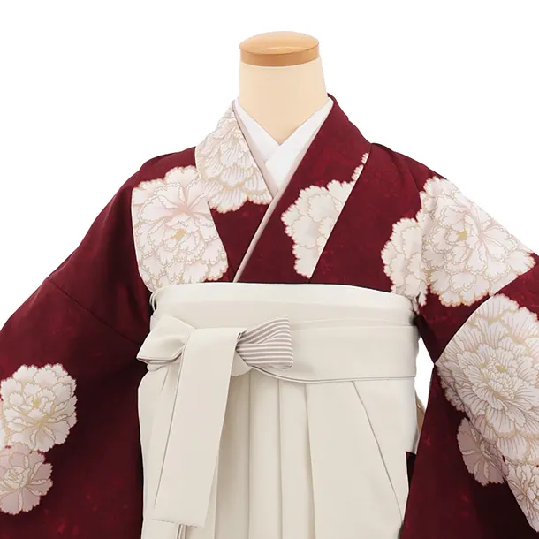 先生,教員向け袴レンタルT268ボルドー花×クリームぼかし　　