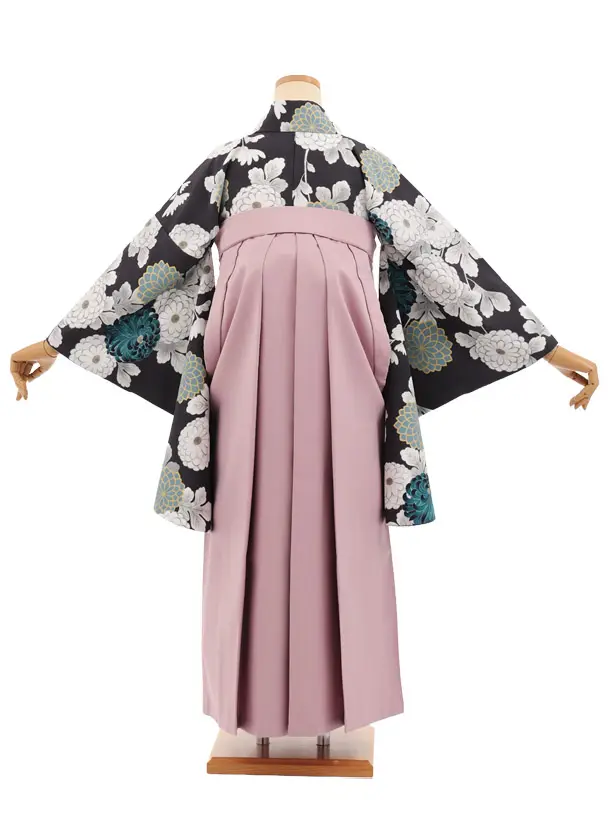 先生,教員向け袴レンタルT271チャコールグレー菊×ピンクパープル　