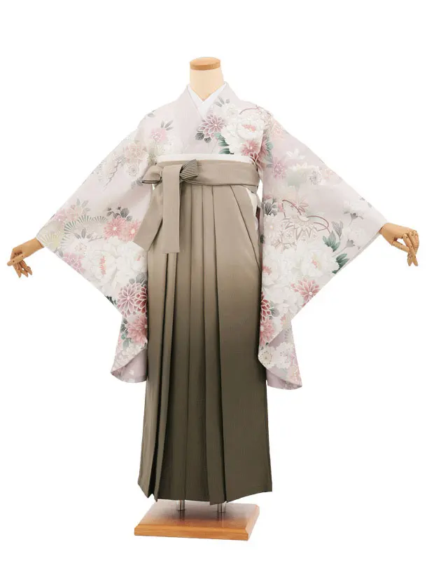 卒業袴T272ピンクベージュまりに花×モカブラウン　
