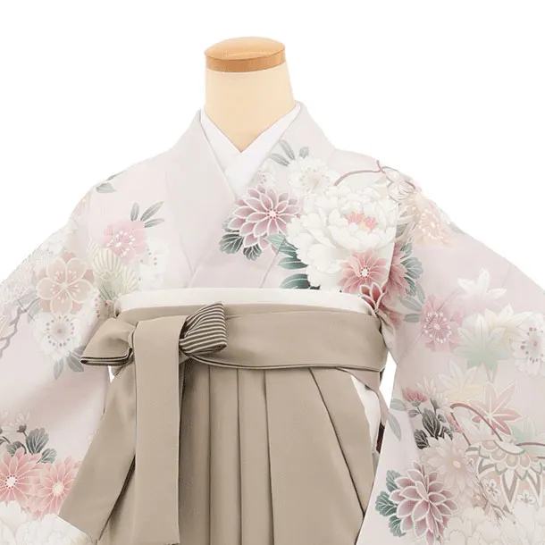 卒業袴T273ピンクベージュまりに花×モカブラウン　