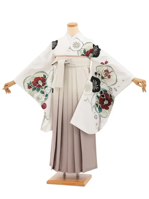 卒業袴T275白地梅椿×クリームぼかし　　