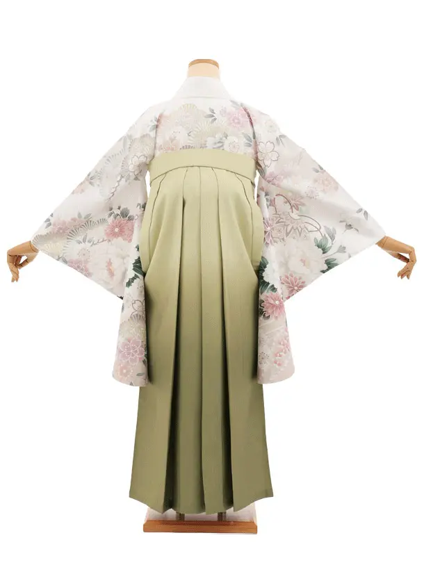 卒業袴T276白地まりに花×グリーンぼかし　