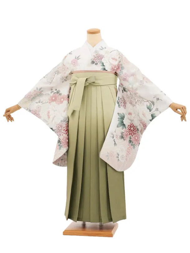 卒業袴T277白地まりに花×グリーンぼかし　　