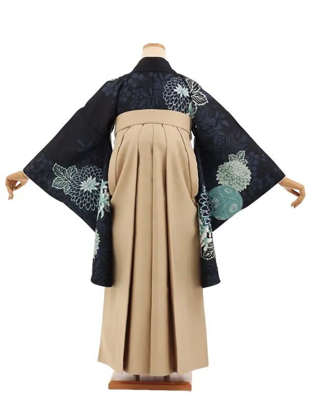 卒業袴T280紺地まりに菊×モカベージュ　