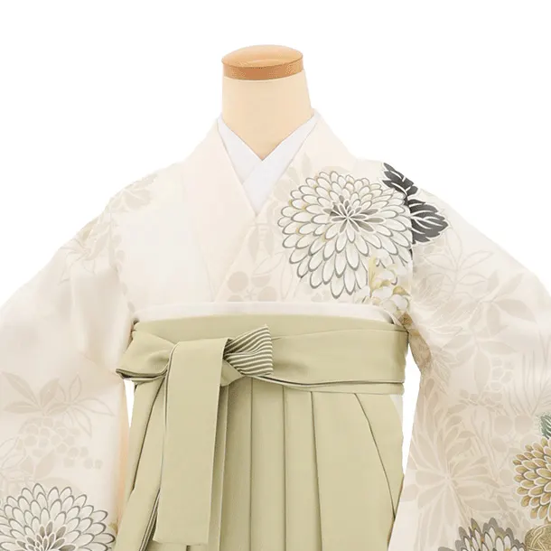 卒業袴T282クリームまりに菊×グリーンぼかし　