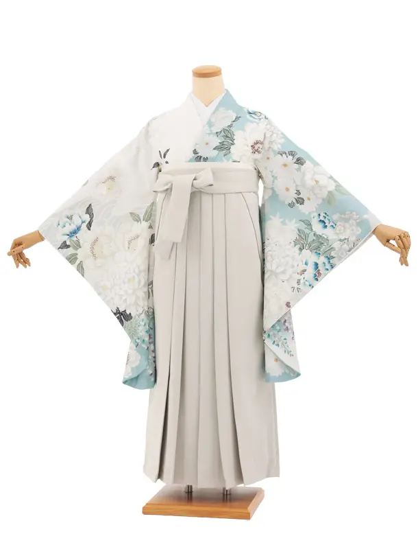 卒業袴T284ペールミント染め分け花×ベージュレザー調　　