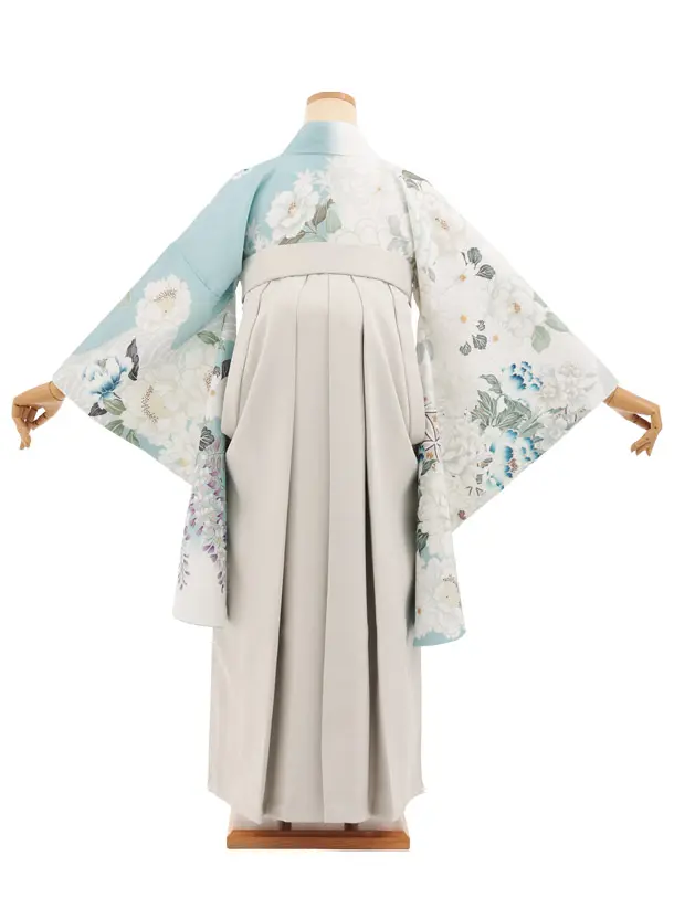 卒業袴T284ペールミント染め分け花×ベージュレザー調　　