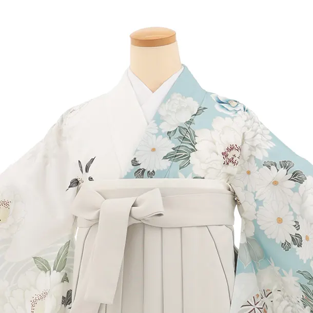 卒業袴T284ペールミント染め分け花×ベージュレザー調　　