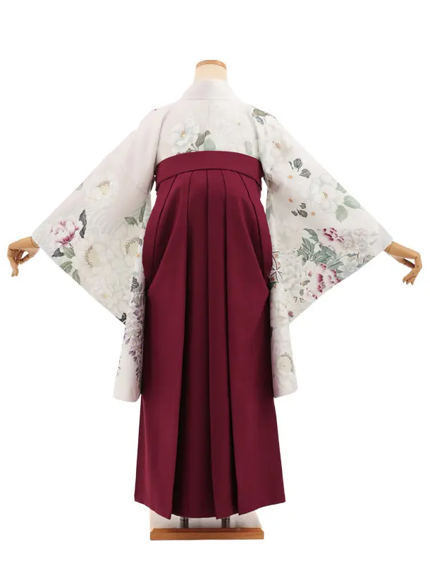 卒業袴T287淡ピンク染め分け花×ワイン　