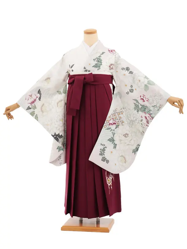 卒業袴T288淡ピンク染め分け花×ワイン　