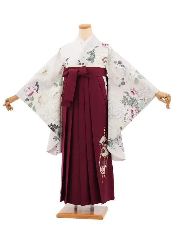 卒業袴T288淡ピンク染め分け花×ワイン　