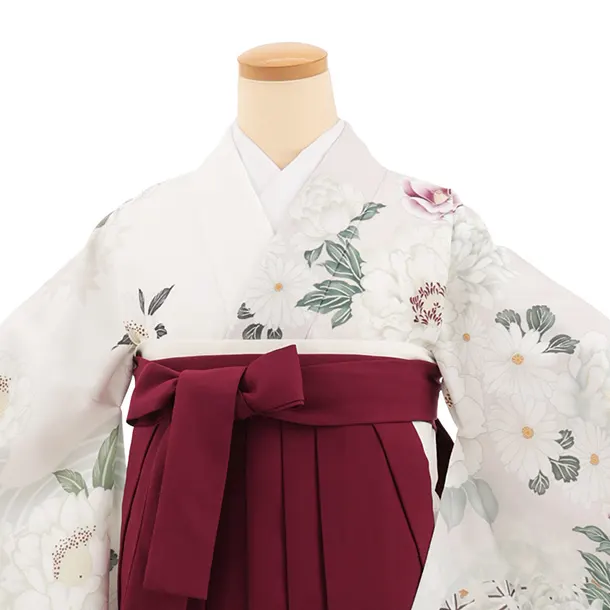 卒業袴T288淡ピンク染め分け花×ワイン　