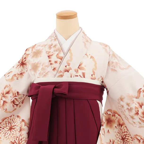 先生,教員向け袴レンタルT289淡サーモンピンク雪輪花×ワイン　