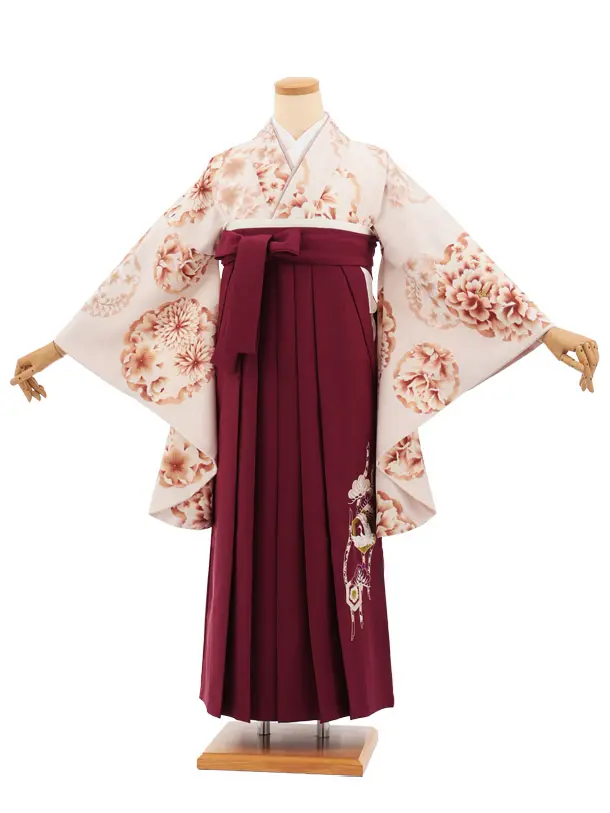 先生,教員向け袴レンタルT290淡サーモンピンク雪輪花×ワイン　