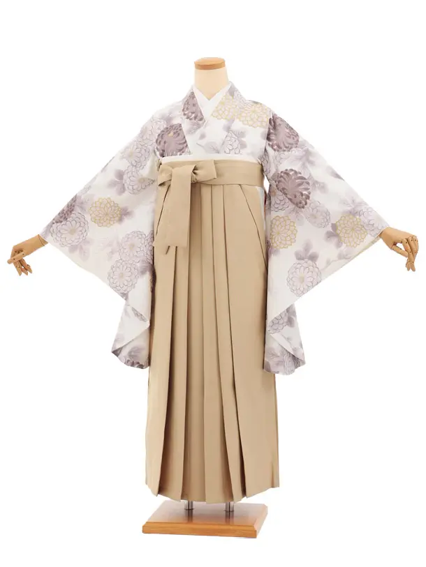 先生,教員向け袴レンタルT293白地菊×モカベージュ　
